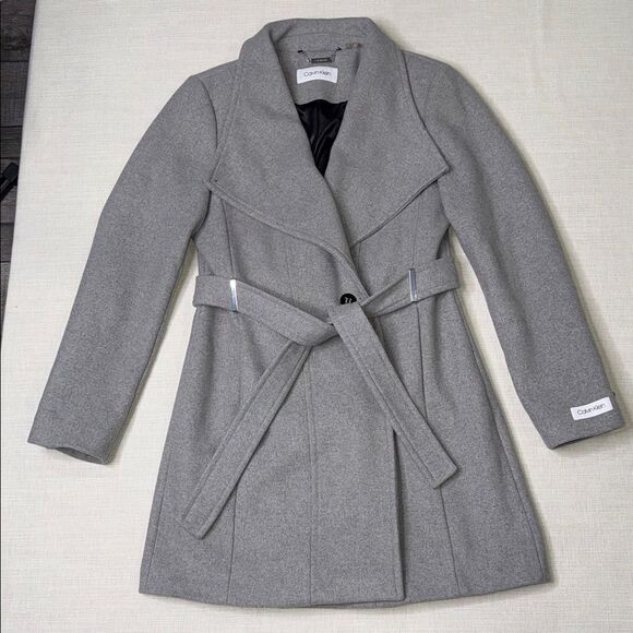 Calvin Klein Jackets & Blazers - Calvin Klein women’s gray wool-blend wrap coat.